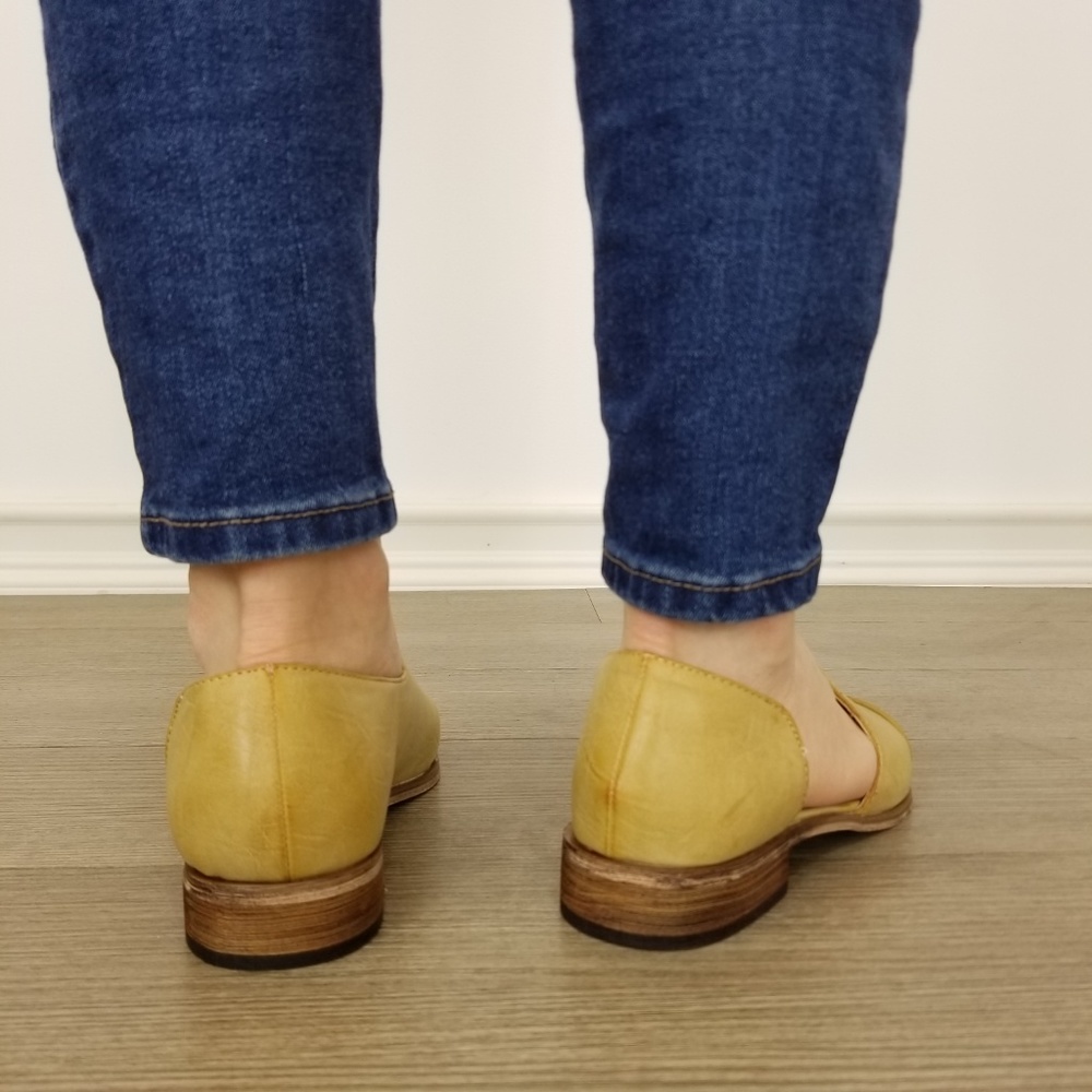 Beige Opened Side Pointy Slip On Flat Loafer - Picture 6 of 7